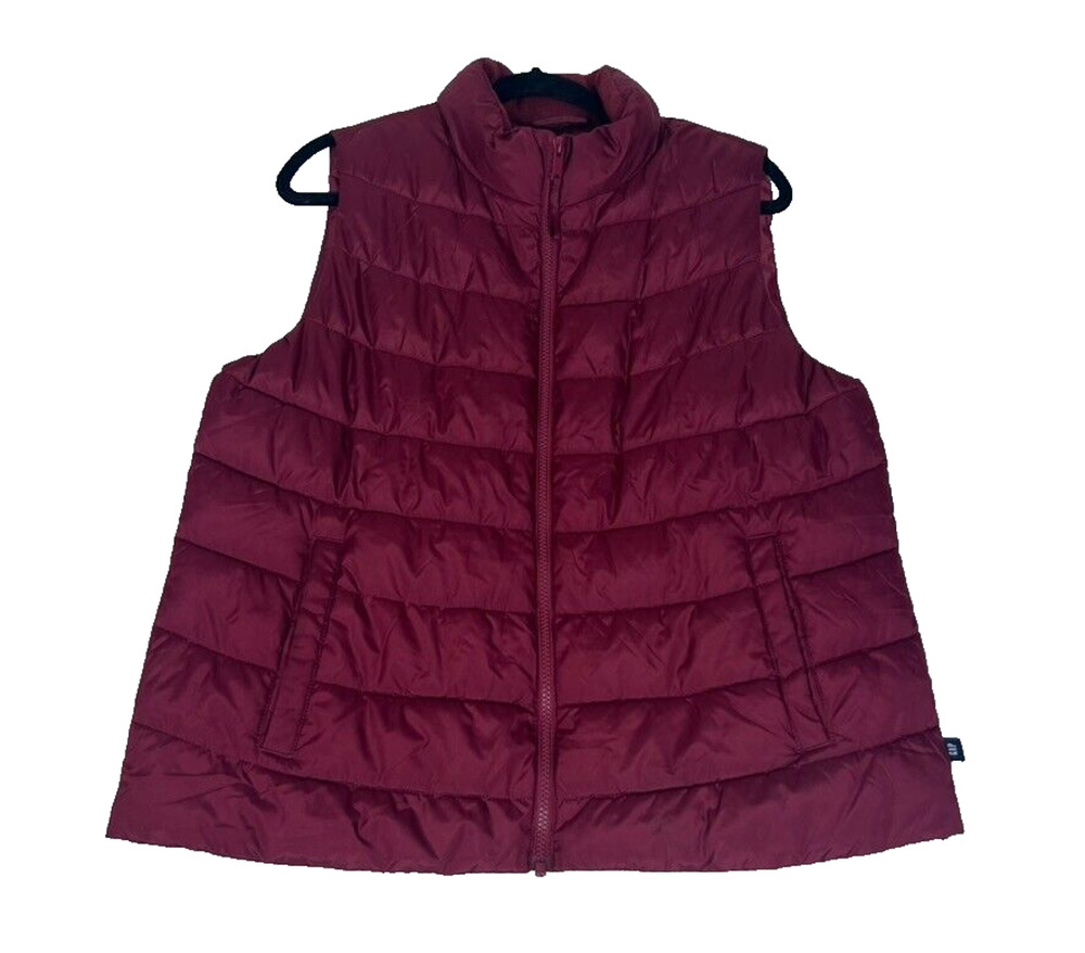 Gap Puffer Vest Women Large Red Huckleberry Full Zip Mock Neck Gorpcore